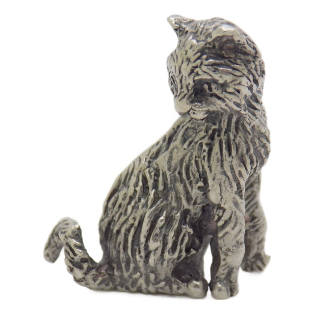 Vintage Italian Handmade Genuine Silver Sitting Cat Figurine, 1970s For Sale