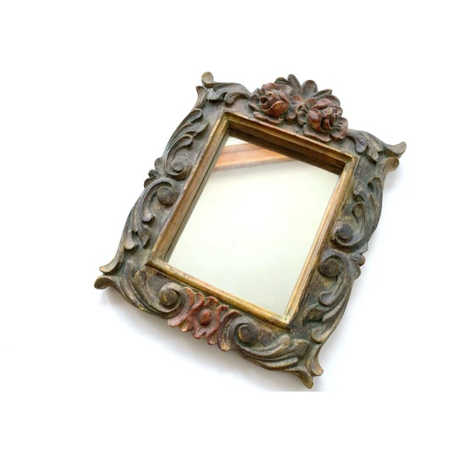 Vintage Molded Resin Accent Mirror With Faux Carved Wood Flower Embellishments For Sale In Portland, ME - Image 6 of 10