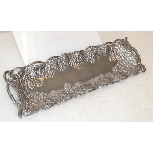 1995 signed by Arthur Court Grape Platter, Serving Tray, Barware is made of sand cast aluminum. Delicate fretwork outlines...