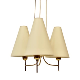 Mid-Century Brass 3-Light Chandelier, 1950s For Sale