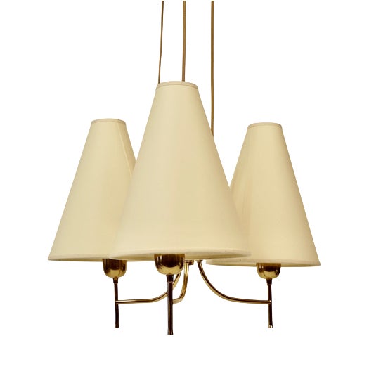 Mid-Century Brass 3-Light Chandelier, 1950s For Sale