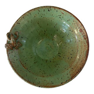 Handmade Green Studio Pottery Bowl With Sculptural Rim Detail For Sale