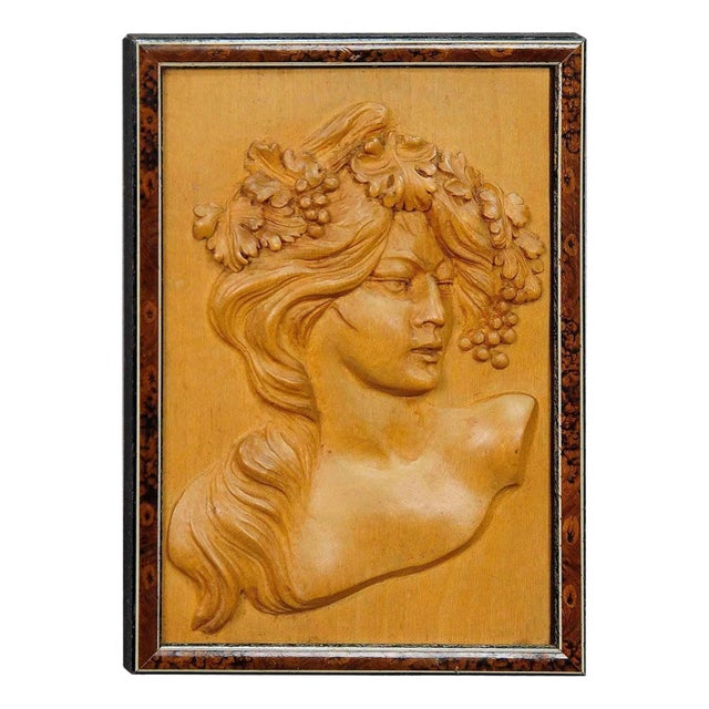 Wooden Carved Victorian Lady Wall Plaque, 1920s For Sale