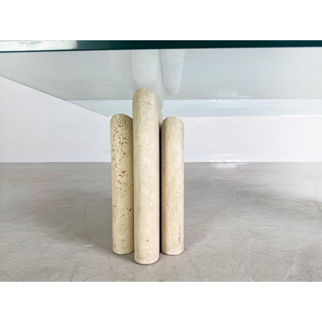 Original Midcentury Travertine Coffee Table Italy Glass Design by Unknown for Unknown For Sale - Image 6 of 11