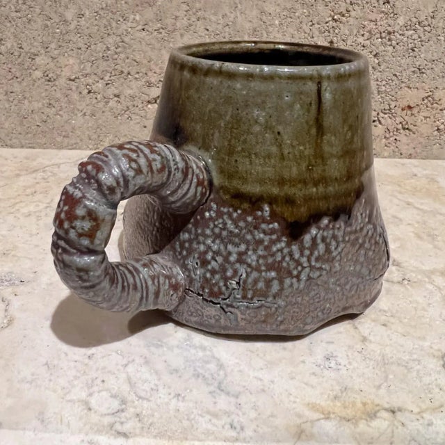 1980s Studio Art Sculptural Dark Brown Coffee Mug Melching Pottery For Sale - Image 4 of 7