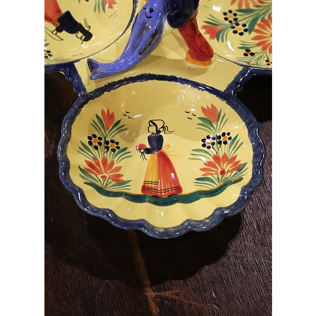Ceramic Mid-20th Century French Hand Painted Faience Dish Signed Hb Quimper For Sale - Image 7 of 11