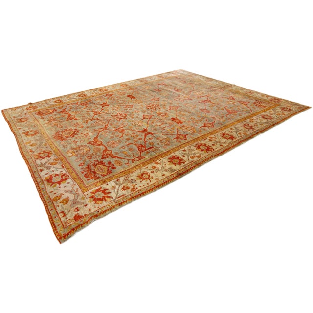 Turkish Oushak Antique Wool Rug Handmade Featuring a Floral Pattern in Rust For Sale In New York - Image 6 of 9