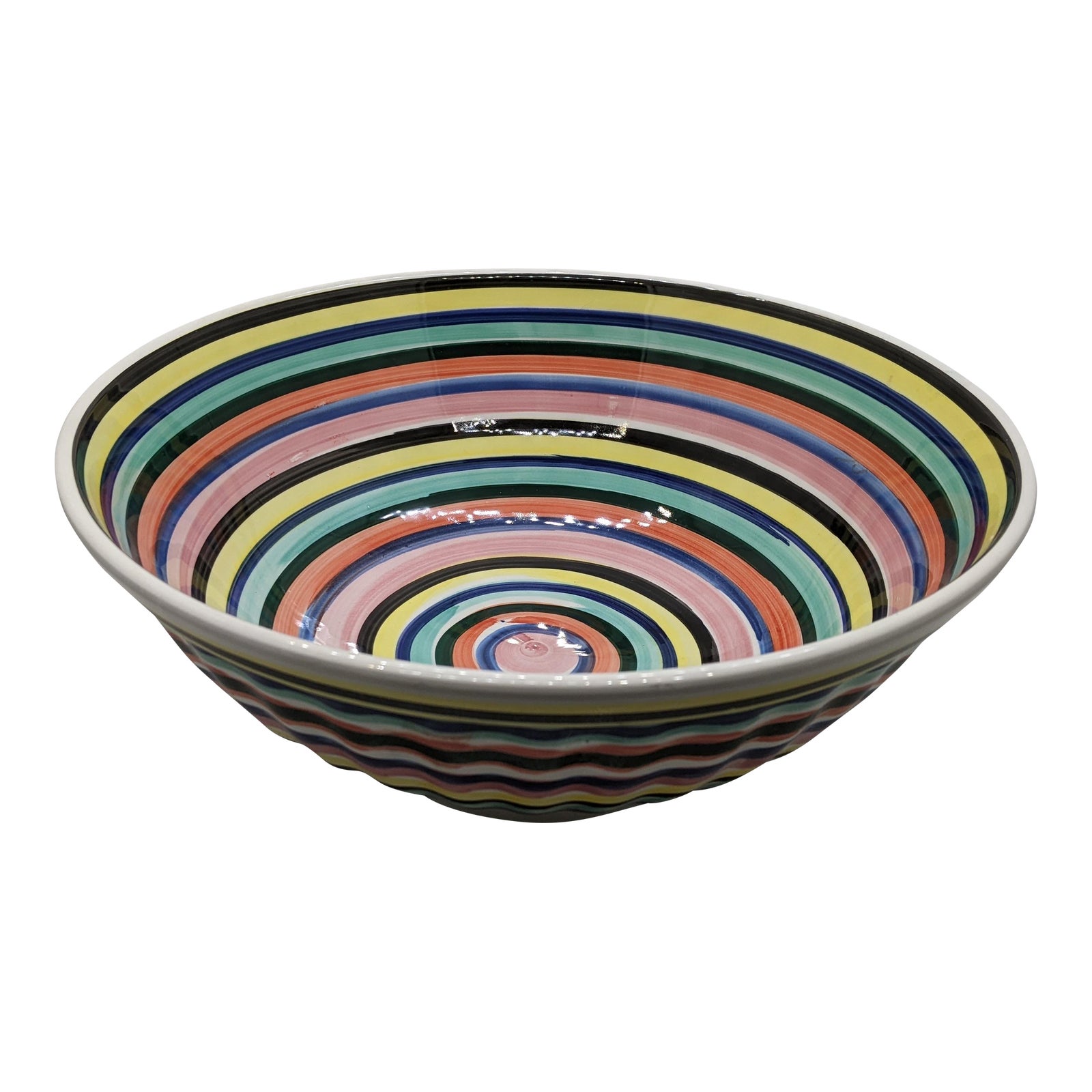 Late 20th Century Multi Colored Italian Salad Bowl Serving Bowl Striped