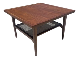 Vintage Restored Mid Century Modern Kipp Stewart Drexel Cane Walnut Coffee Table 1960s