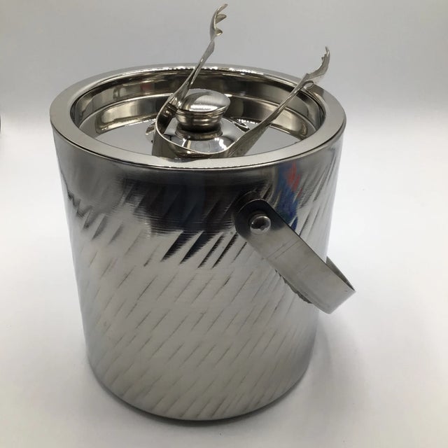 1980s Stainless Steel Double Wall Insulated Ice Bucket With Ice Tongs by Tamari For Sale - Image 5 of 13