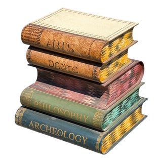 1950s Italian Tole Stack of Books End Table For Sale