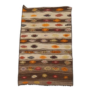 1970 Vintage Anatolian Tribal Kilim Runner Rug - Colorful Geometric Motifs For Sale