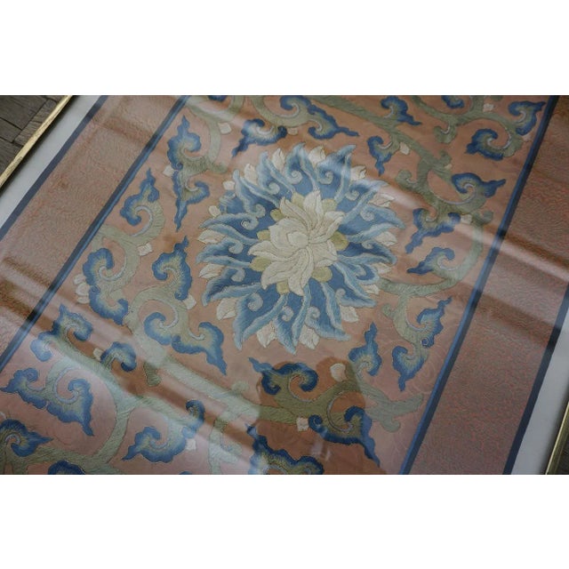 1890s Peach Floral Medallions Antique Chinese Carpet Silk Embroidery 1'6'' X 4' Rug For Sale - Image 4 of 15