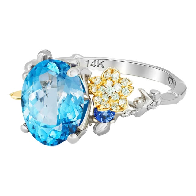 Blue Topaz Cocktail Ring in 14k Gold Size 6.75 (All Sizes Available) For Sale
