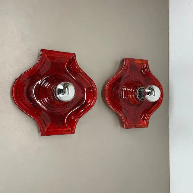 Red Ceramic Fat Lava Wall Lights from Hustadt Lights, Germany, 1970s, Set of 2 For Sale - Image 3 of 18