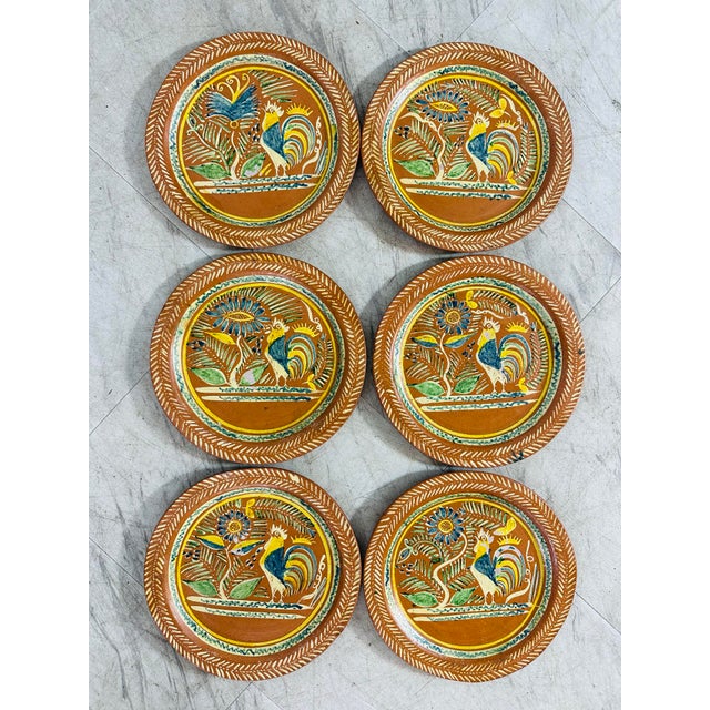 Ceramic Vintage Folk Art Plates, Set of Six For Sale - Image 7 of 7