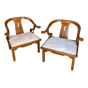 James Mont Hollywood Regency Style Chinoiserie Lounge Chairs, 1970's