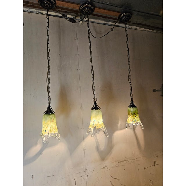 1990s Handmade 3 Wrought Irons Pendant Light For Sale - Image 4 of 11