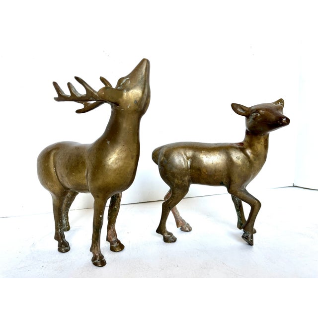 Figurative Vintage Brass Deer Figurines - Set of 2 For Sale - Image 3 of 11