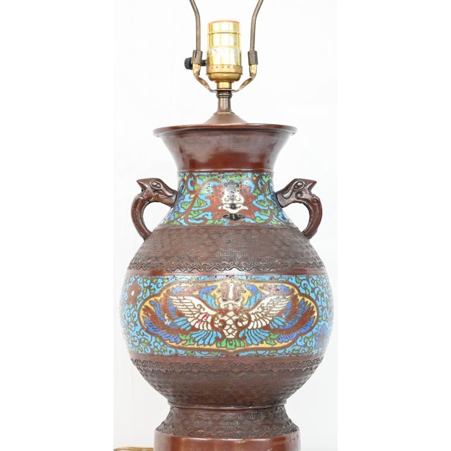Japanese Japanese Cloisonne Table Lamp Mounted on Brass For Sale - Image 3 of 6
