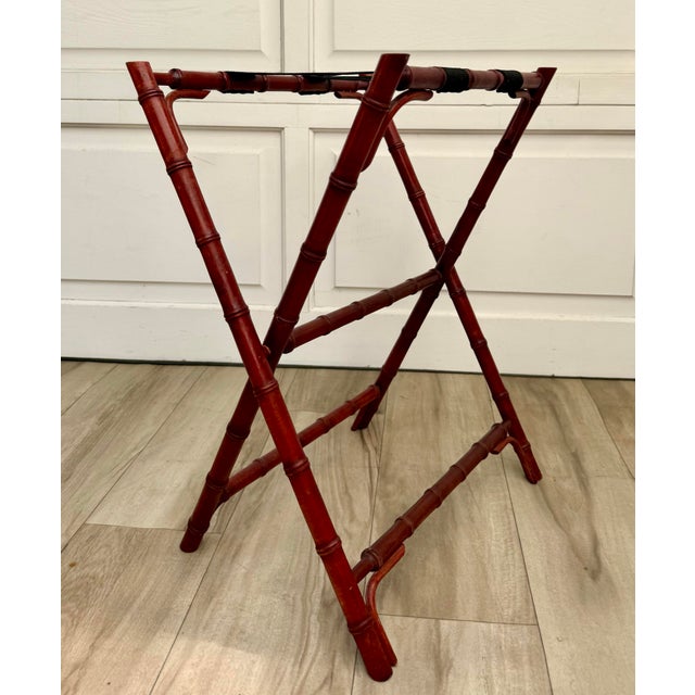 Vintage Faux Bamboo Folding Butler's Tray Table With Woven Cane Tray For Sale - Image 9 of 14