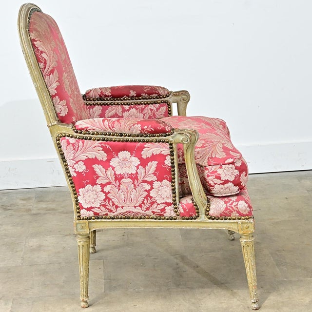 French French 19th Century Painted and Upholstered Bergere For Sale - Image 3 of 14