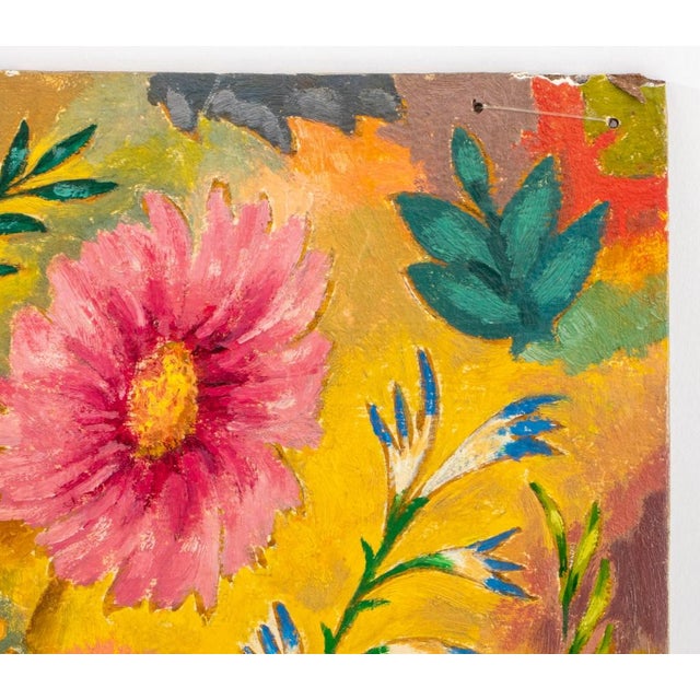 Fred Biesel (American, 1893-1954) "Cosmos Radiance," oil on board, 1949, with brightly colored flowers and leaves, signed...