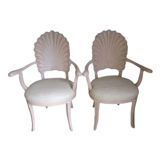 Vintage Venetian Grotto Style Carved Shell Back Dining Arm Chair From the 1970s - Set of 2 For Sale
