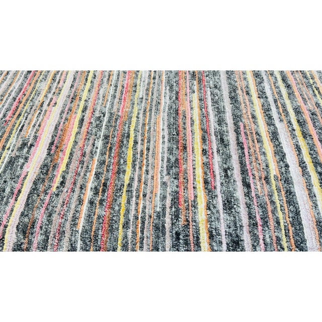 Textile Multi Color Stripe Design Hand Made Rug For Sale - Image 7 of 8