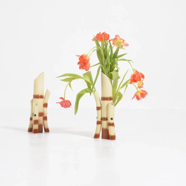 Mid-Century Faux Bamboo Vases, Set of 2 For Sale - Image 6 of 15