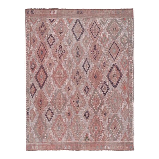 1960s Vintage PasteL Turkish Jajim Kilim Rug 5'5'' X 7'1'' For Sale