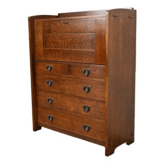 L. & J. G. Stickley Mission Oak Arts & Crafts Drop Front Secretary Desk For Sale