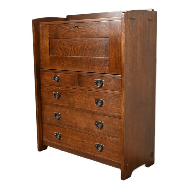 L. & J. G. Stickley Mission Oak Arts & Crafts Drop Front Secretary Desk For Sale
