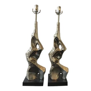 1970s Brutalist "Sitting Woman" Chrome Lamps by Raymond Barr for Laurel Lamps - a Pair For Sale