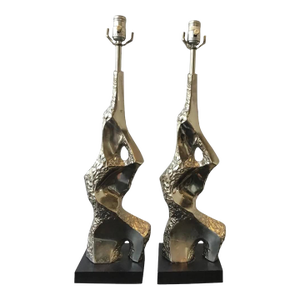 1970s Brutalist "Sitting Woman" Chrome Lamps by Raymond Barr for Laurel Lamps - a Pair