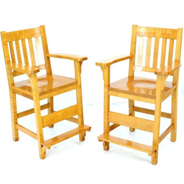 Modern Solid Brid’s-Eye Maple High Pool Chairs Bar Stools- A Pair For Sale - Image 13 of 13