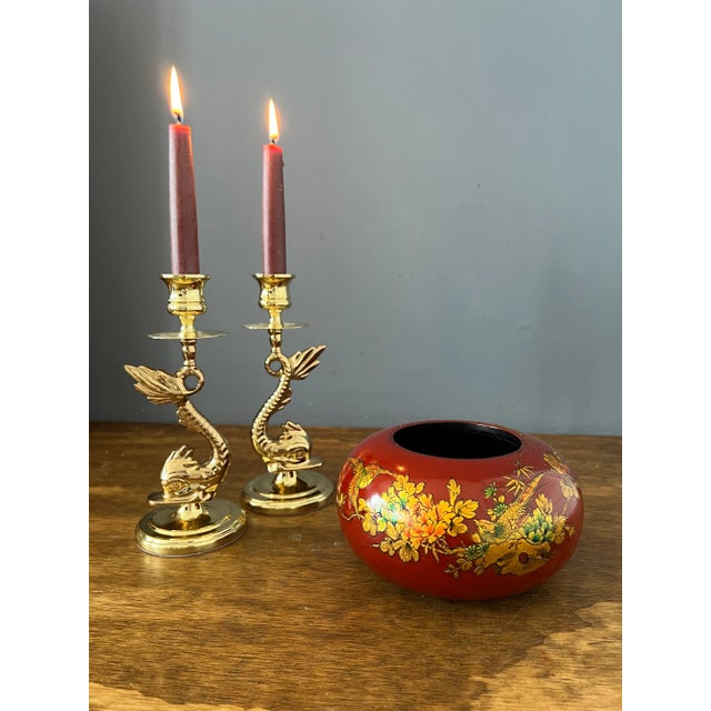 1930s Antique Japanese Hand Painted Wooden Vase For Sale - Image 4 of 6