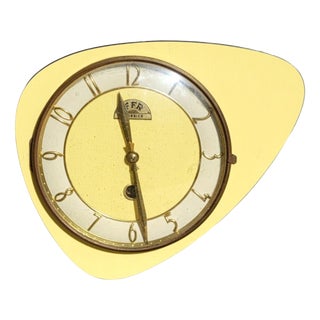 Vintage Freeform Glass Wall Clock in Yellow Formica from FFR Morbier, 1950s For Sale