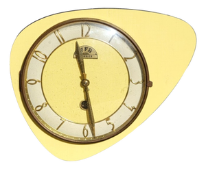 Vintage Freeform Glass Wall Clock in Yellow Formica from FFR Morbier, 1950s