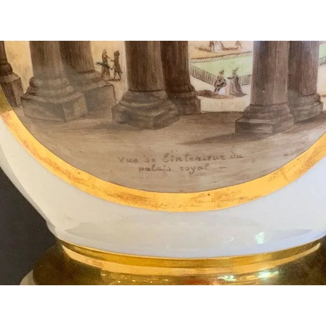 19th century Old Paris topographical coffee pot, now as a lamp One side depicting a view of the of the Palais Royal the...