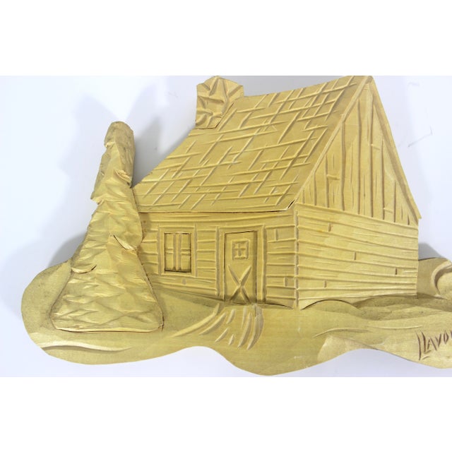 Wood Vintage Hand Carved Wood Wall Decor Cabin Tree For Sale - Image 7 of 7