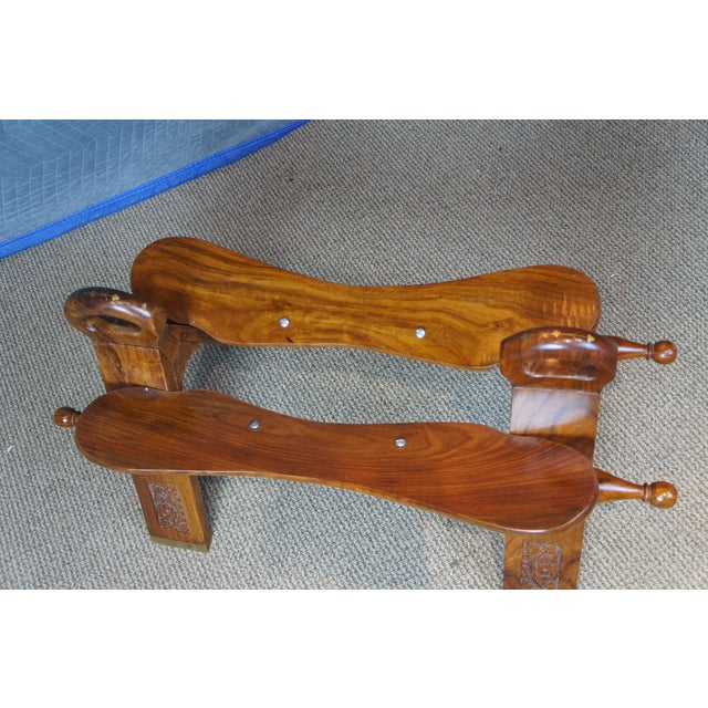 Mid 20th Century Moroccan Leather Saddle Camel Stool Foot Rest Ottoman Pouf Bench Seat For Sale - Image 10 of 14