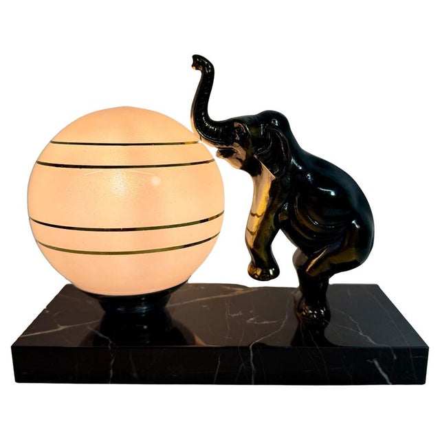 French Art Deco Table Lamp with Elephant Sculpture and Pink Sphere, 1950s For Sale - Image 9 of 9