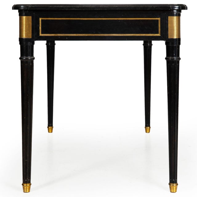 Mid 20th Century A Fine Black Louis XVI Style Leather Writing Table Desk Bureau Plat Ca. 1950 For Sale - Image 5 of 18