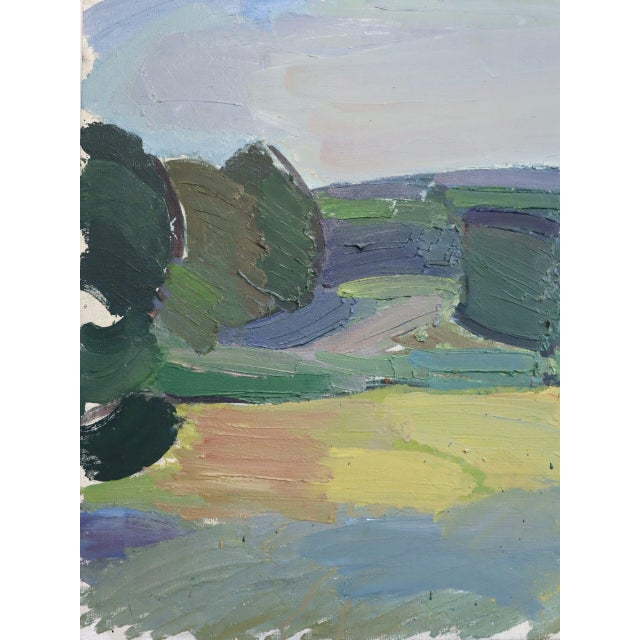 Mid-Century Modern 'Fields Beyond' Vintage Swedish Semi-Abstract Landscape Oil Painting, Framed For Sale - Image 10 of 13