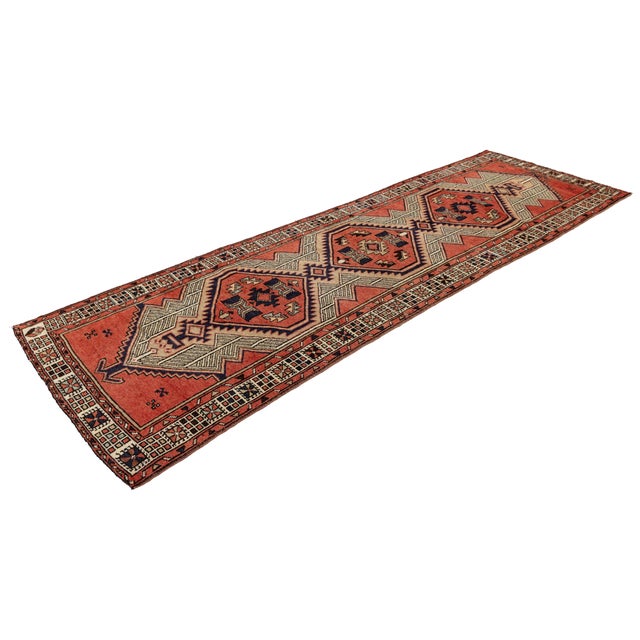 Tribal Mid-Century Hand-Knotted Vintage Kurdish Wool Hallway Runner Rug With Geometric Tribal Medallions For Sale - Image 3 of 9