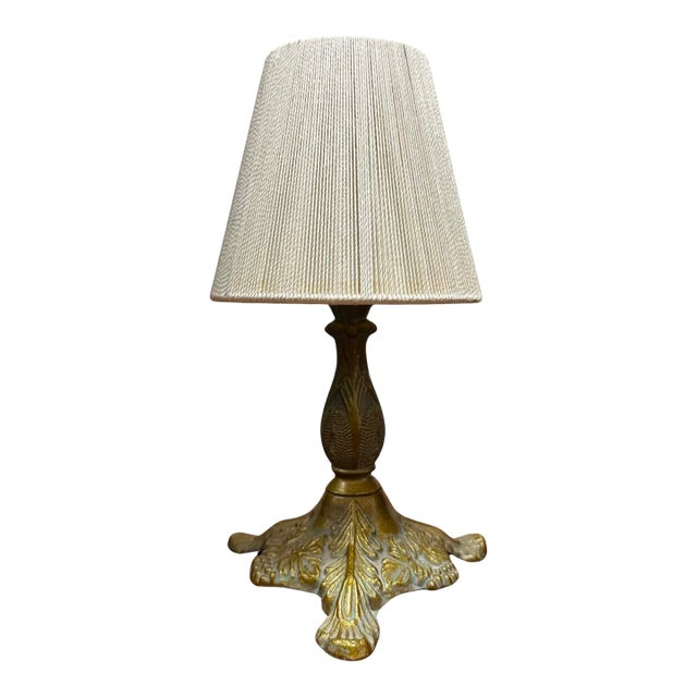 Vintage Cast Brass Boudoir Table Lamp With Ornate Foliate Base For Sale
