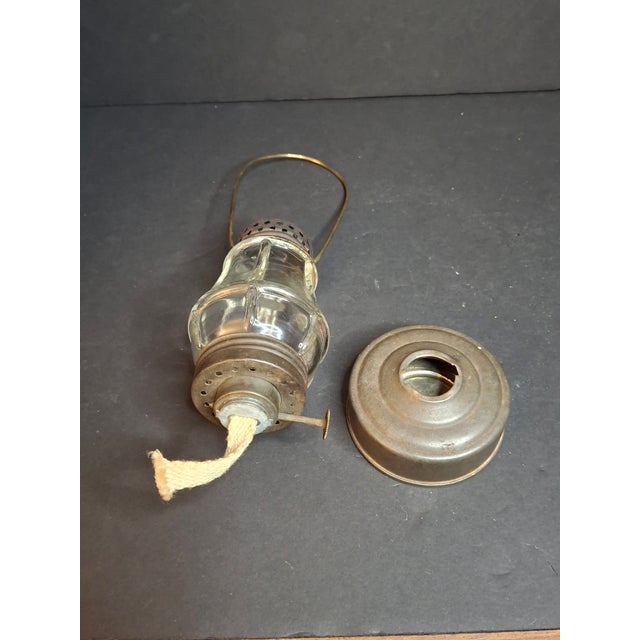 Antique 1870s Brass Skater’s Lantern – Clear Glass Globe & Original Burner For Sale - Image 10 of 15