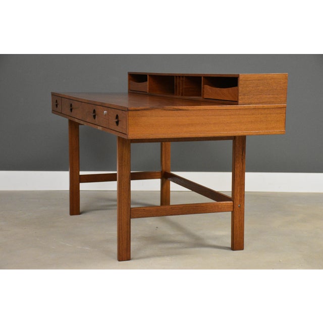1970s 1973 Peter Lovig Signed Teak Flip Top Desk For Sale - Image 5 of 13