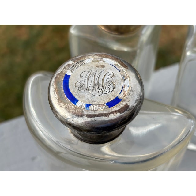 19th C. English Crown Leather Travel Flask With Silver, Crystal, Enamel Details For Sale - Image 9 of 12